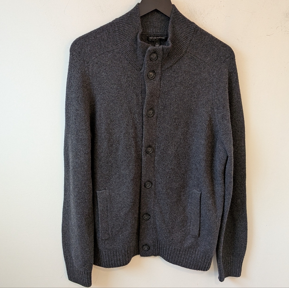 Banana Republic Factory 2023 Men's Grey Cotton Cardigan Sweater Large